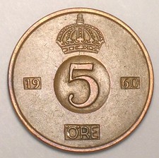 Moneta Corona Svedese 5 Ore