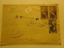 LAVORO 1 LIRA E COPPIA DEL 6 LIRE SU BUSTA 1955 DA CAMPI SALENTINA A SCORRANO