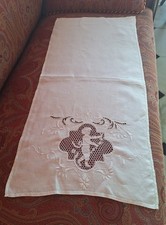 Antica Tendine Tenda Tende Lino Ricamo Mano Inserto Tombolo Singola Cm41x86.