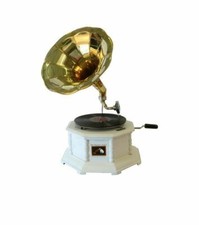 GRAMMOFONO IN LEGNO BASE QUADRATA GRAMMOFANO A TROMBA OTTONATA GIRADISCHI