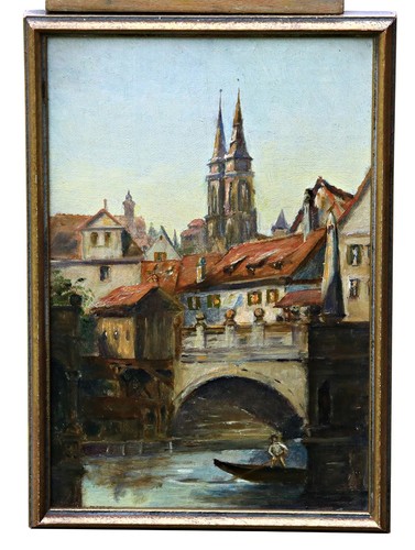 Veduta cittadina olio tela - veduta,