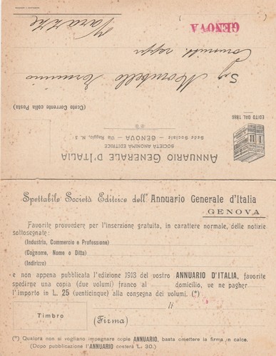 Cartolina pubbl annuario - pubbl.-,