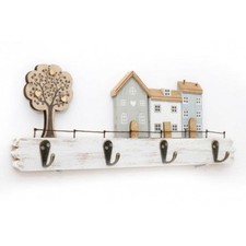 Appendiabiti da parete 4 ganci case in legno e albero della vita design appendiabiti decorazione