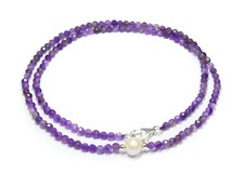 Ametista Collana IN Forma di Sfera Sfaccettata Con Una Perla 925 Argento