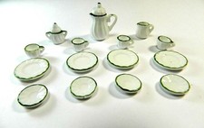 Set 15Pz Servizio Ceramica Verde - Piatti Tazze Brocca Casa Bambola Presepe