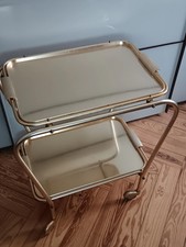 Carrello Mobile  Mid Century Bar Cart Woodmet  Gold Aluminum Tea  Modernariato 