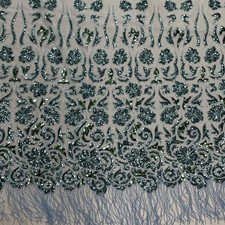 Tessuto Tulle Ricamato Frange