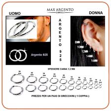 Orecchini Cerchietto Cerchio in Argento 925‰ Uomo-Donna Misure da 1.2x 8 A 50 mm