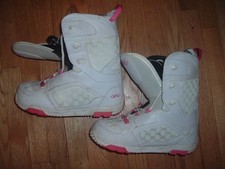 Stivali da snowboard Sims Omen donna taglia 10 bianco rosa sistema di lacci E-Z