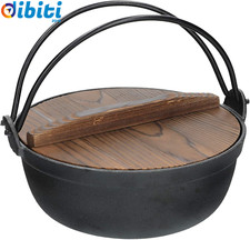Pentola da cucina giapponese con coperchio in legno, ghisa, pentola calda, Sukiy