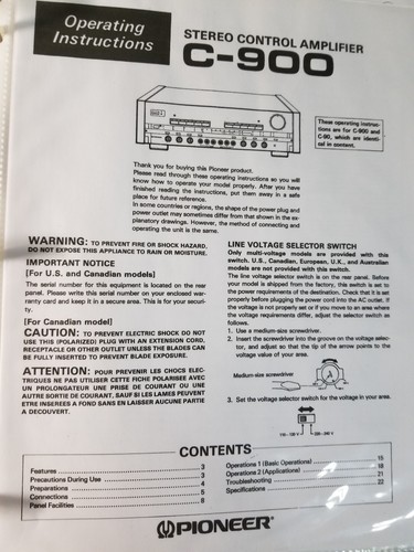 Pioneer 900 instruction - c-90/c-900,