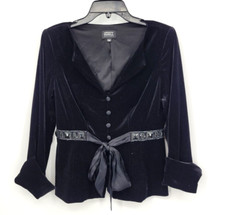 Adrianna Papell Boutique Top donna 6 nero velluto perline cravatta vita cocktail