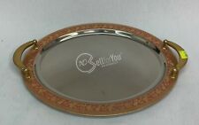 VASSOIO IN ACCIAIO OVALE CON MANICI COLORE ARGENTO ROSA/ROSSO CHIARO 42X31X1 CM