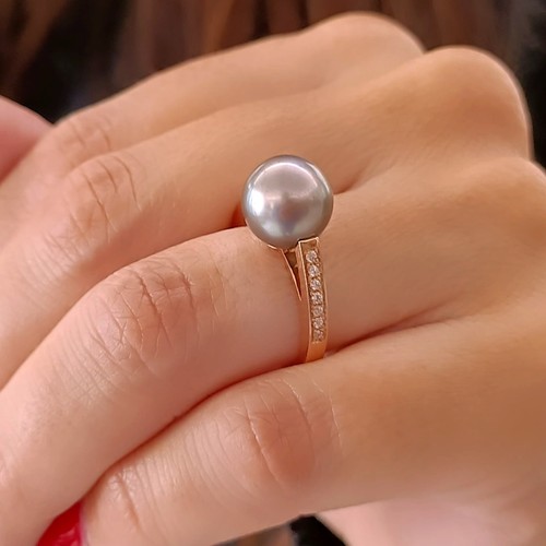 Anello con perla nera - con, di