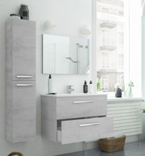 Mobile Bagno sospeso 80 cm 2 cassetti con LAVABO SPECCHIO COLONNA grigio cemento
