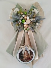 FIOCCO FUORIPORTA NATALIZIO Velluto Verde e Beige con Tamburello decoupage cm51