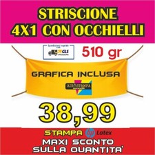 STRISCIONE PUBBLICITARIO PERSONALIZZATO 4x1 m striscioni BANNER PVC economico