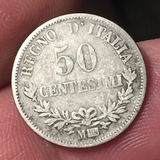 ? VITTORIO EMANUELE II 50 CENTESIMI 1867 M MILANO VALORE MONETE ARGENTO SILVER