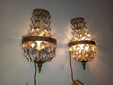 COPPIA APPLIQUE D'EPOCA IMPERO OTTONE CRISTALLI OLD PAIR BRASS EMPIRE 2 SCONCES