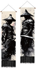 Confezione Da 2 Arazzo Da Parete in Stile Inchiostro, Samurai Giapponese, Vertic