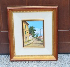 N5073 QUADRO SCORCIO STRADA PAESE 20x26 OLIO SU TAVOLA DIPINTO PAOLO DE ROBERTIS