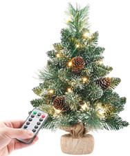 Mini Albero Di Natale Con Luci LED E Neve Bianca, 40 Cm, Con Stelle E Pigne in V