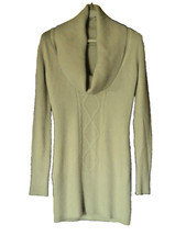 Abito lungo pull lana mohair beige collo cappuccio M