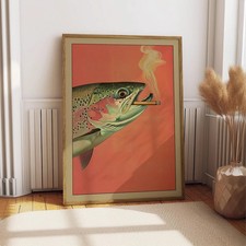 Poster trota fumo retrò - , pesca