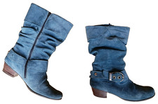 Stivali pelle nabuk blu - pelle,