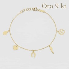 Bracciale Donna Portafortuna Oro 9 kt Amen AU9BRFOG Cuore Cornetto Quadrifoglio