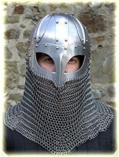 Elmetto vichingo Battle Armor 18G acciaio e maschera cotta di catena casco ar...