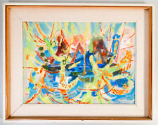 ⚜️ QUADRO ENRICO PAULUCCI ASTRATTO MARINA BARCHE TEMPERA CARTA ITALIA EPOCA 1960