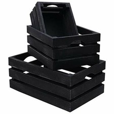 BELLE VOUS Cassette Legno 3Pz - Cestini Portaoggetti Cassetta Legno Nero - Conte