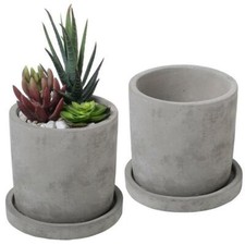 Fioriera Succulenta 4 Pollici Moderna in Cemento Grigio con Piattini Estraibili,Set di 2