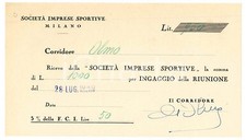 1940 CICLISMO MILANO Ricevuta Giuseppe OLMO - Ingaggio per VIGORELLI - AUTOGRAFO