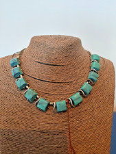Bigiotteria vintage USA Collana non firmata color argento e finto turchese