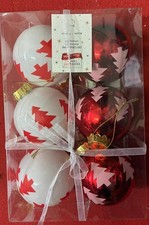 Palline di natale sfere Bianche/Rosse 8cm 6 pz con alberi