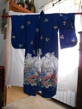 KIMONO VESTAGLIA MADE IN GIAPPONE BLU E FIORI JAPAN POLIESTERE POLYESTER TG 56