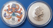 AUSTRALIA 2024 DRAGO DRAGON COLORAT LUNAR III 5 once argento 999/1000 silver oz