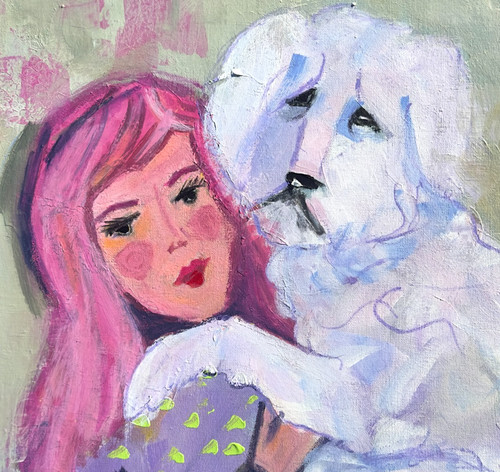Bambina con cane - , bianco
