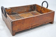 Antico IN Legno Rettangolare Kitchen Cesto Vassoio con Maniglie Originale Mano