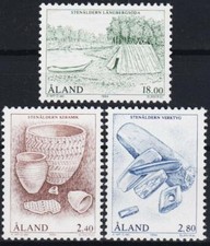 Aland 1994 Età della Pietra Canoa Barca Pentole Strumenti Ceramica Rifugio Set 3v MNH