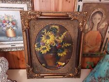 Quadro Antico firmato anni 50 Natura Morta con Girasoli - olio su tela cm 63x53