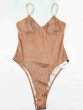 Monokini elasticizzato costume bagno intero donna glitterato oro sexy sgambato