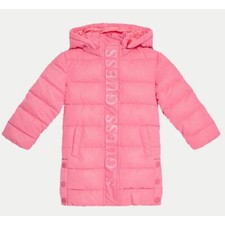 GUESS Piumino lungo giubbotto bambina rosa fucsia logo con cappuccio 3 4 6 anni
