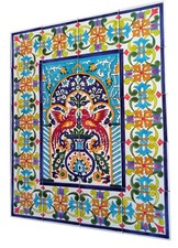 Quadro Di Piastrelle Dipinte A Mano 60X75 Uccelli Mosaico Di Piastrelle Bordure