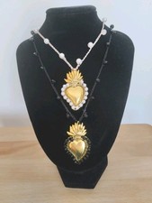 Collana Ciondolo Cuore  Ex Voto Uncinetto E Cristalli