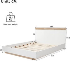 Struttura letto matrimoniale 205 x 144 cm , bianco + legno chiaro