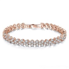 Bracciale tennis trilogy placcato oro rosa cuore con luminosissimi cristalli