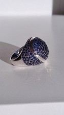 anello argento 925 donna con Granelli di Quarzo Blu  tg 19